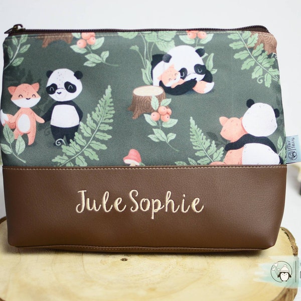 Ricamo borsa Cultura impermeabile / volpe panda / regalo di compleanno borsa da toilette per bambini / necessaire in pelle artificiale / con nome / personalizzato