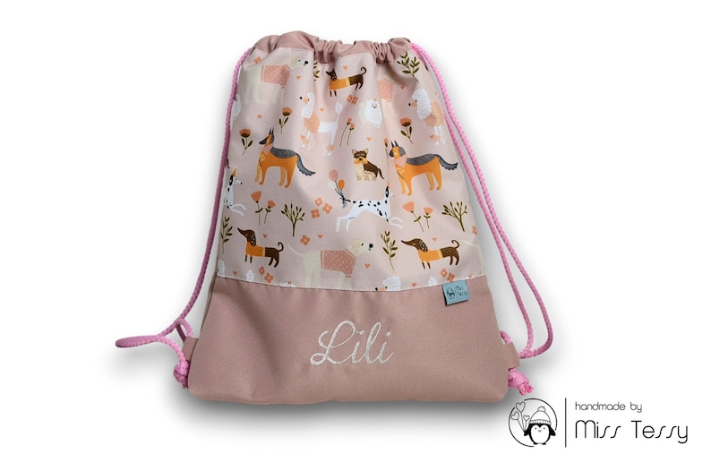 Personalized kids backpack | waterproof back to school bag | pe bag | gymnastic bag | swim bag | sports bag | Embroidered Drawstring Bag dogs