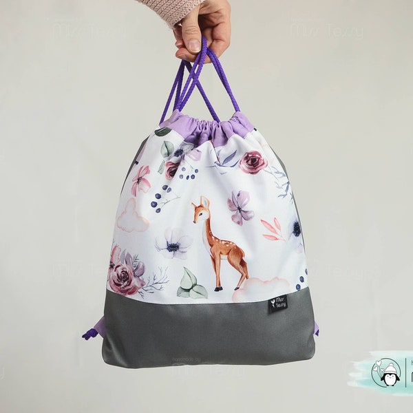 Personalized kids drawstring bag | waterproof back to school bag | gymnastic bag | swim bag | nursery backpack | Embroidered | with name