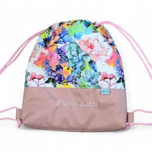 Personalized kids backpack | waterproof back to school bag | pe bag | gymnastic bag | swim bag | sports bag | Embroidered Drawstring Bag flowers