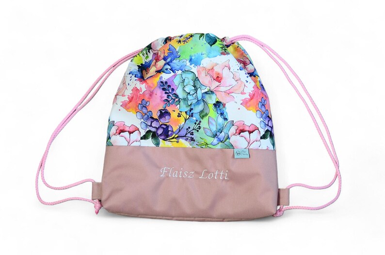 Personalized kids backpack | waterproof back to school bag | pe bag | gymnastic bag | swim bag | sports bag | Embroidered Drawstring Bag flowers