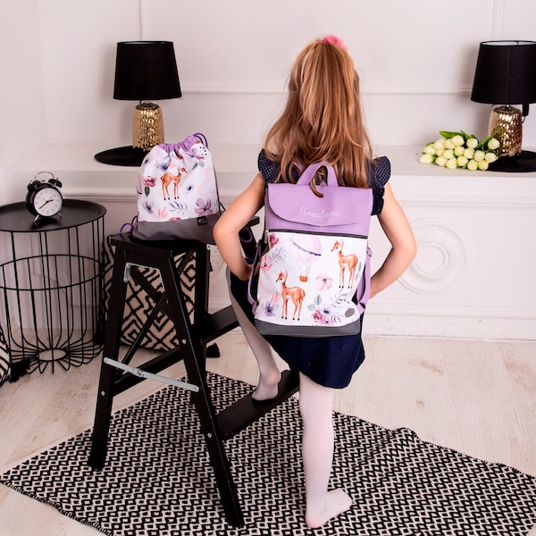 Kids Backpack for girls deer | purple gray | artificial leather | waterproof Toddler Backpack | kindergartentasche | backpack  girls |