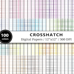 Puede incluir: 100 papeles digitales con patrones de trama cruzada en varios colores. Cada papel mide 30,5 cm por 30,5 cm y 300 DPI.