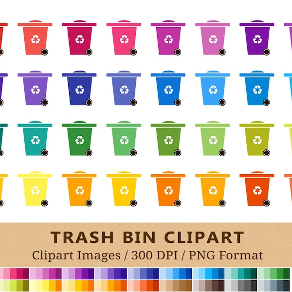 100 Recycle Bin Clipart, Trash Bin Clip Art, Environment Clean, House Planner Stickers, Household Chore Icons, Waste Bins, Vector + PNGs