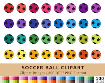 100 clipart di palloni da calcio, clipart di calcio, colori dell'arcobaleno, adesivi per pianificatore di pratica sportiva, download istantaneo, icone dei giochi, vettore + PNG