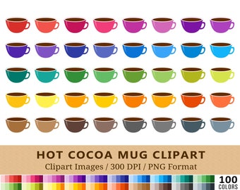 100 Winter Hot Cocoa Drinks Clipart, Coffee Mug Clip Art, Rainbow Colors Planner Stickers, Christmas Icons, Beverage Espresso, EPS + PNGs