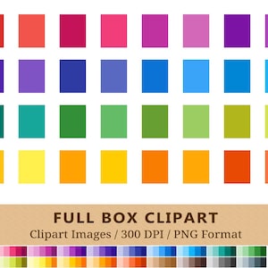 100 Solid Full Box Clipart, Planner Supplies, Full Boxes Clip Art, Rainbow Colors, Functional Planner Stickers, Printable Icons, PNGs
