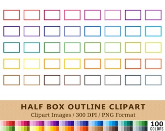 100 Outlined Half Box Clipart, Supplies, Outline Half Boxes Clip Art, Rainbow Colors,  Functional Planner Stickers, Printable Icons, PNGs