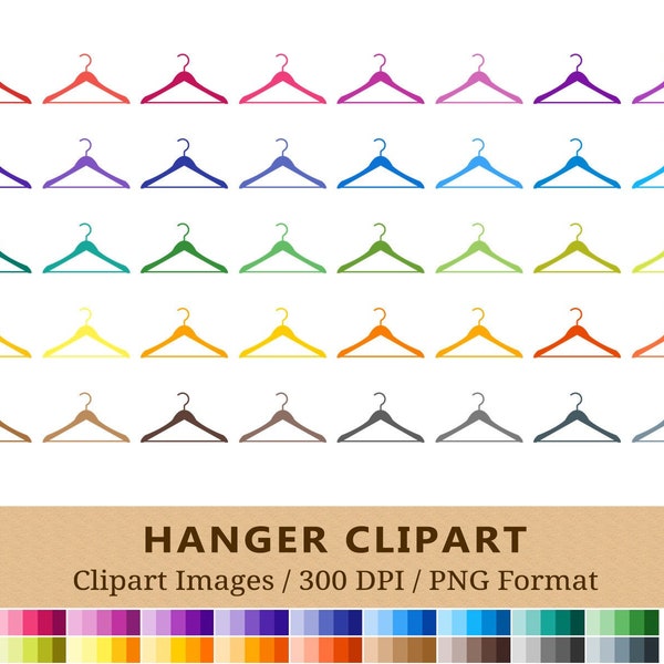 100 Clothes Hanger Clipart, Laundry Clip Art, Rainbow Clothing Shirt Coat Planner Stickers, Instant Download, Storage Icons, Vector + PNGs