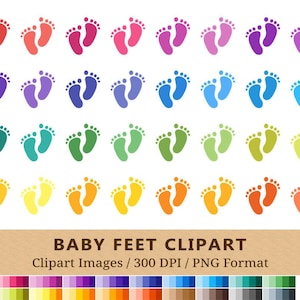100 Baby Footprint Clipart, Baby Feet, Newborn, Rainbow Colors, Vector EPS PNG Files, Planner Stickers, Digital Illustration, Scrapbooking