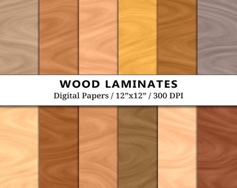 Wood Laminates Digital Paper, Wooden Texture Scrapbook Paper, Brown Shades, Scrapbooking, Wave Tree Lines, Instant Download, Commercial Use