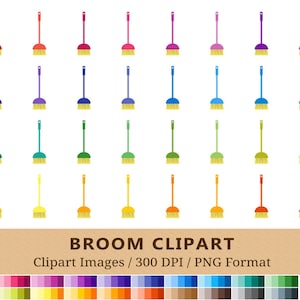 100 Broom Clipart, House Cleaning Clip Art, Rainbow Household Tool Planner Printable Stickers, Clean, Digital Graphic Icons, Vector, PNG