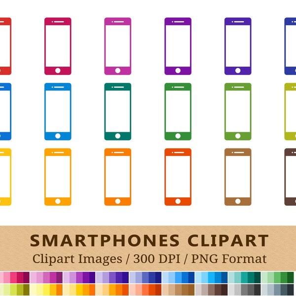 100 Smartphone Clipart, Mobile Phone Clip Art, Rainbow Colors, Planner Stickers, Cellphone Icons, Digital, Scrapbooking, Vector EPS PNG