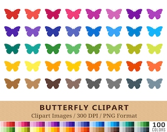 100 Butterfly Clipart, Butterflies Clip Art, Rainbow Colors Planner Stickers, Icons, Romantic Graphic, Digital Scrapbooking, Vector + PNGs
