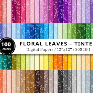 Getinte abstracte bladeren digitaal papier, 100 regenboog bloemenpatroon, scrapbook papier, lente bloemen achtergrond, scrapbooking, commercieel gebruik