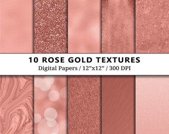 Rose Gold Foil Digital Paper Pack, Metallic Glitter, Scrapbook, Rose Gold Backgrounds, Scrapbooking, Copper Foil, Textures, Tones