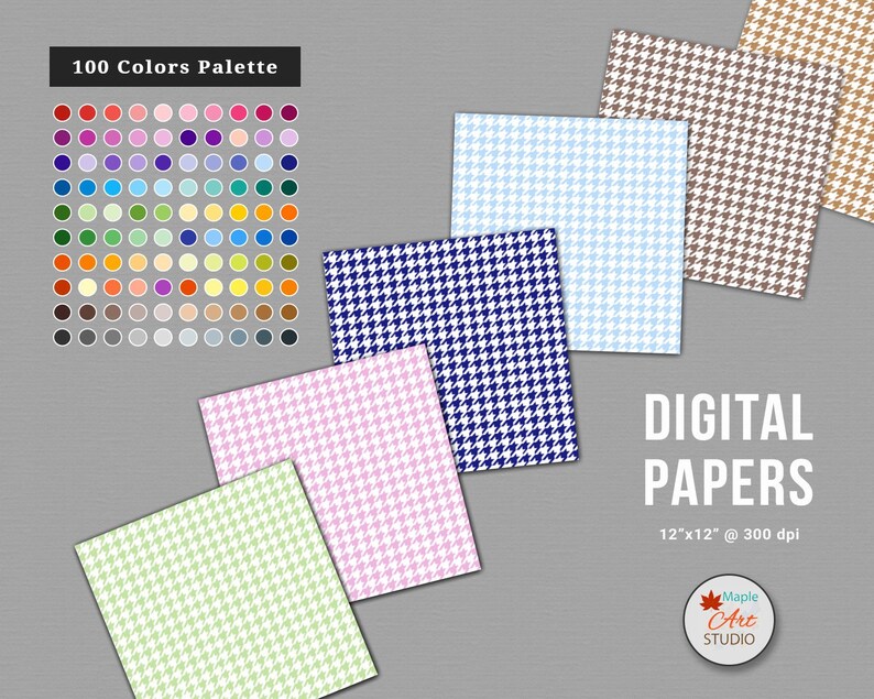 Houndstooth Digital Paper, 100 Rainbow Hounds Tooth Check Pattern ...