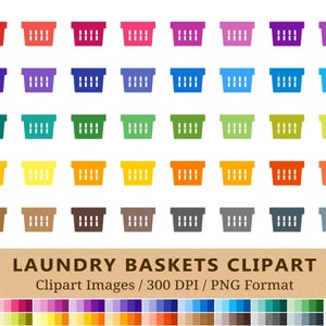 100 panier à linge Clipart, paniers Clip Art, couleurs arc-en-ciel, lavage, nettoyage, corvées, planificateur Stickers, Scrapbooking, vecteur EPS PNG