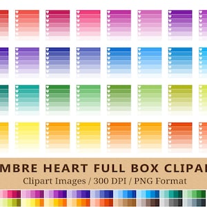 100 Ombre Full Box Clipart, Checklist Planner Box Clip Art, Rainbow Colors, Planner Stickers, Instant Download, Commercial Use, PNG
