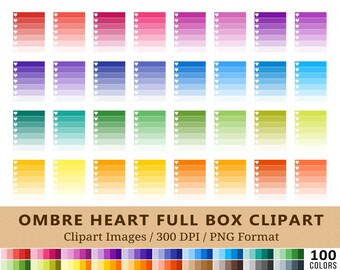100 Ombre Full Box Clipart, Checklist Planner Box Clip Art, Rainbow Colors, Planner Stickers, Instant Download, Commercial Use, PNG