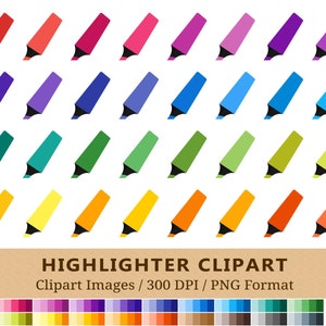 100 Highlighter Pen Clipart, Marker Clip Art, Rainbow Colors Planner Stickers, Stationary Digital Icons, School, Teacher, Vector + PNGs
