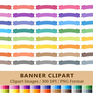 100 Ribbon Banner Clipart, Banners Clip Art, Rainbow Colors, Labels, Borders Planner Stickers, Invitation Icons, Digital Scrapbooking, PNGs