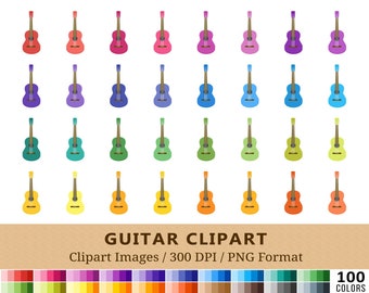 100 Guitar Clipart, Music Instrument Clip Art, Rainbow Electric Guitar Lesson, Band Planner Printable Stickers, Musician Icons, Digital, PNG