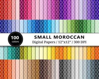 Small Moroccan Digital Paper, 100 Rainbow Colors, Mosaic Quatrefoil Pattern Scrapbook Paper, Geometric Background, Scrapbooking, Commercial