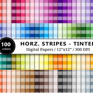 Horizontal Tinted Stripes Digital Paper Backgrounds, Thick Lines, 100 Colors Rainbow Pattern, Scrapbook Paper, Scrapbooking, Striped Paper