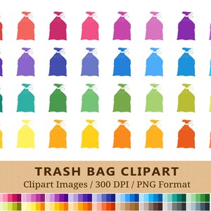 100 Trash Bag Clipart, Garbage Recycle Clip Art, Rainbow Colors Planner Stickers, Plastic Icons Printable, Instant Download, Vector + PNGs