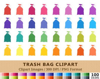100 Trash Bag Clipart, Garbage Recycle Clip Art, Rainbow Colors Planner Stickers, Plastic Icons Printable, Instant Download, Vector + PNGs