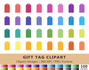 100 Gift Tag Clipart, Digital Gift Tags Clip Art, Rainbow Colors, Planner Stickers, Icons, Printable Labels, Scrapbooking, Vector EPS PNG