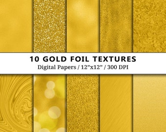 Gold Foil Digital Paper Pack, Metallic Glitter, Scrapbook, Gold Glitter Backgrounds, Scrapbooking, Foil, Sparkles, Textures, Tones