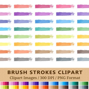 100 Brush Stroke Clipart, Watercolor Paint Brush Clip Art, Rainbow Colors, Planner Stickers, Icons, Scrapbooking, PNG, Instant Download