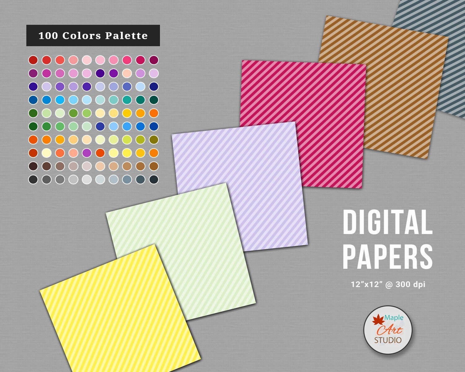 Tinted Diagonal Stripes Digital Paper Backgrounds, Lines Textures, 100 ...