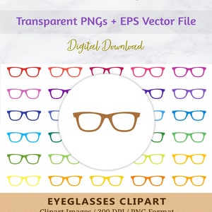 100 Eyeglasses Clipart, Reading Glasses Frame Clip Art, Rainbow Colors, Spectacles Planner Stickers, Geek Nerd, Scrapbooking, Vector EPS PNG image 2