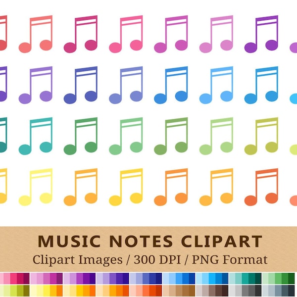 100 Music Note Clipart, Musical Notes Clip Art, Rainbow Colors, Vector EPS PNG, Planner Stickers, Icons, Digital, Beam Notes, Scrapbooking