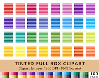 100 getinte volledige doos clipart, checklist planner box illustraties, regenboogkleuren, planner stickers, digitale download, commercieel gebruik, PNG