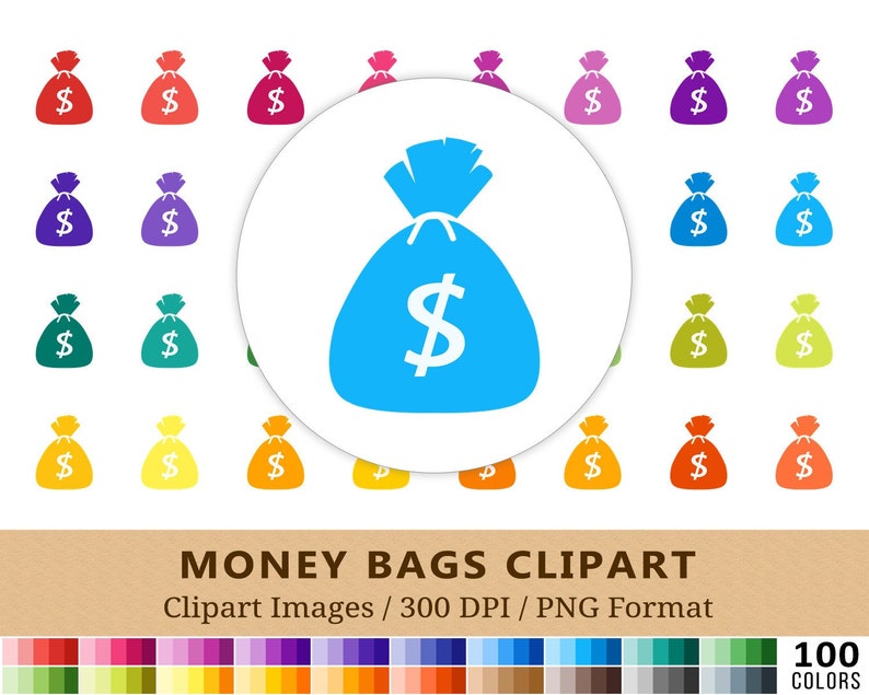 100 Money Bag Clipart Coin Pouch Clip Art Dollar Cash Pay Day Rainbow Colors Planner Stickers Bank Scrapbooking Vector Eps Png - 