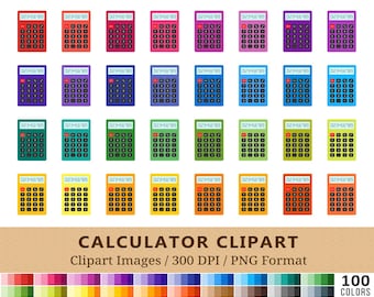 100 rekenmachine clipart, stationaire illustraties, Rainbow Math huiswerk, Business Planner afdrukbare stickers, Office Finance iconen, school, PNG