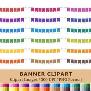 100 Bunting Banner Clipart, Bunting Flag Clip Art, Rainbow Pennant, Garland Planner Stickers, Party Banner, Instant Download, Commercial PNG