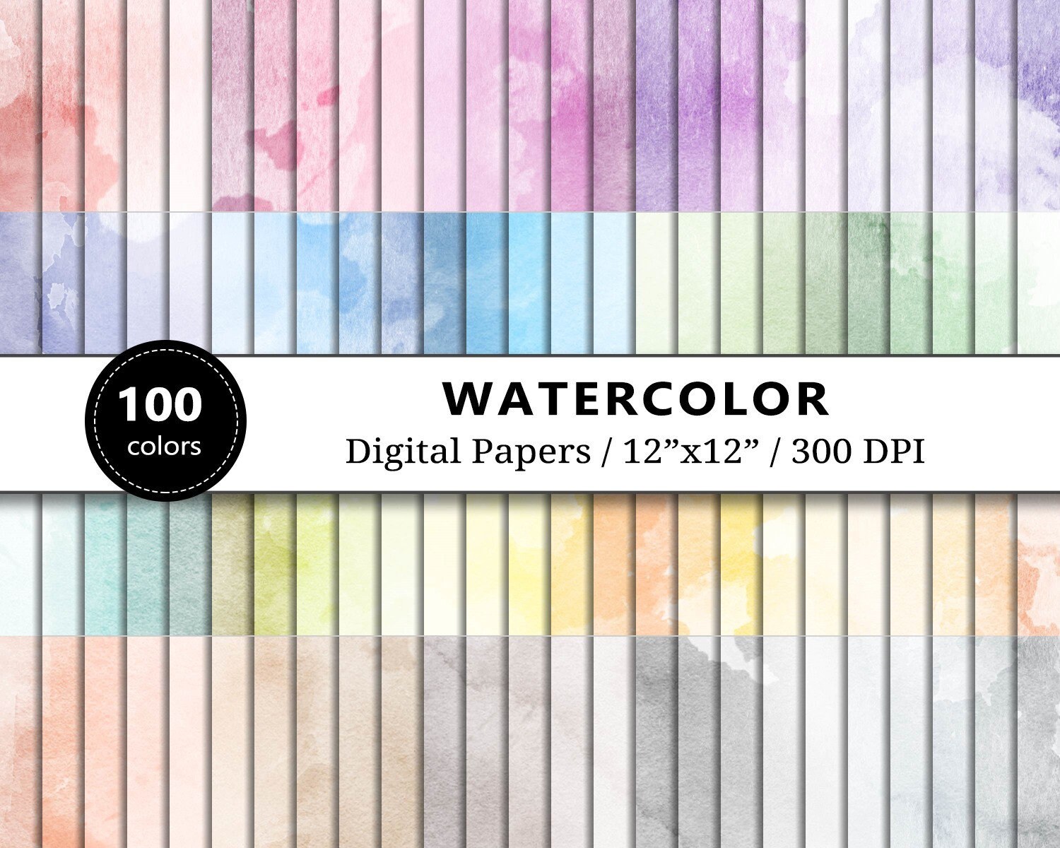 Watercolor Digital Paper Printable, 100 Rainbow Colors, Painted Texture ...