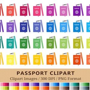 100 clipart de passaporte, clipart de viagem, adesivos de planejador de férias de viagem arco-íris, download instantâneo, ícones de passagens de avião, vetores + PNGs