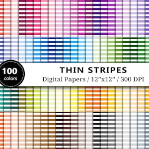 Tiny Horizontal Stripes Digital Paper Backgrounds, Lines Textures, 100 Colors Rainbow Pattern, Scrapbook Paper, Scrapbooking, Striped Paper