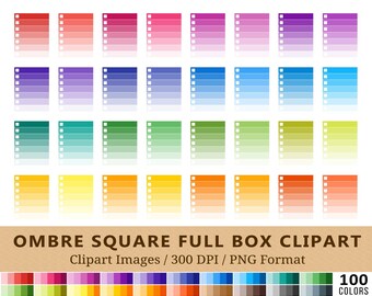 100 Ombre volledige doos clipart, checklist planner box illustraties, regenboogkleuren, planner stickers, digitale download, commercieel gebruik, PNG