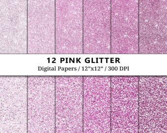 Pink Glitter Textures Digital Paper, Sparkle Scrapbook Paper, Bright Pink Sparkling Shades, Scrapbooking, Chunky Glitter, Instant Download