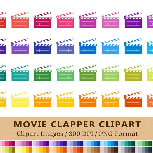 100 Clap Board Clipart, Movie Clapper Clip Art, Rainbow Movie Clapboard Planner Stickers, Cinema Theater Film Icons,  TV Show Vector + PNGs