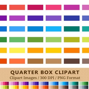 100 clipart di scatole di quarti solidi, forniture per pianificatore, clipart di scatole vuote da 1/4, colori dell'arcobaleno, adesivi per pianificatore di appuntamenti, icone, PNG