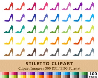 100 imágenes prediseñadas de zapatos de aguja, imágenes prediseñadas de tacones altos femeninos, colores del arco iris, pegatinas de planificador de moda, iconos digitales, zapatos de mujer, PNG