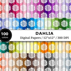 Dahlia Digital Paper, 100 Rainbow Colors, Scrapbook Papers Printable, Dahlias Blossom Flower Backgrounds, Scrapbooking, Instant Download